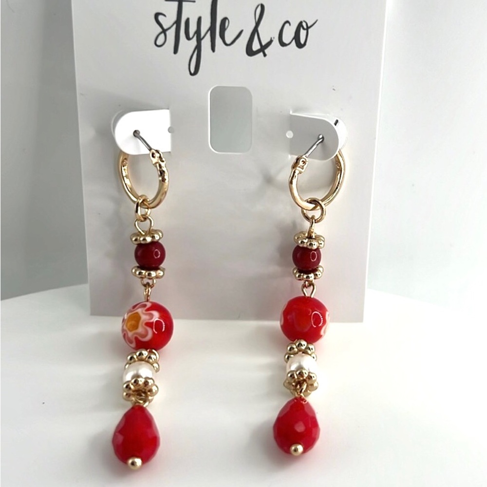 Style& Company Red Dangle Earrings. NWT - Picture 1 of 3